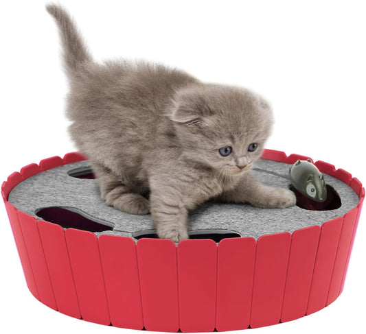 Interactive Cat Toy with Running Mouse, Electronic Dynamic Cat Toy for Indoor Cats, Automatic Cat Teaser Pop-Up Hide-and-Seek Cat Toy with Hunting Mouse