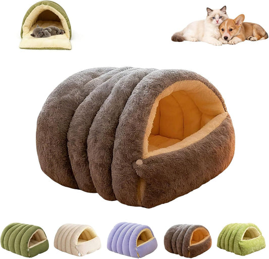 Cozy Monster Cat Bed Warm Enclosed Cat Bed Cave with Hooded Cover – Washable Cozy Plush Cats Tent for Indoor Cats & Small Dogs, Calming Winter Pet Nest