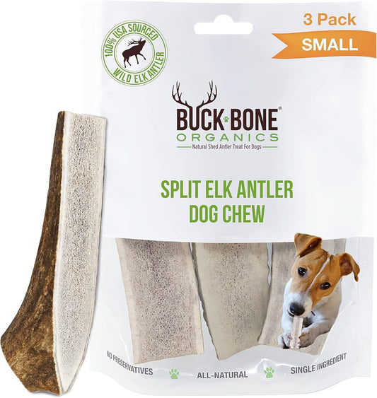 Buck Bone Organics Dog Chews, Antlers for Dogs, Premium Natural Elk, Long Lasting Dog Bones for Aggressive Chewers, No Preservatives, Wild Shed in The USA (Medium 2 Pack)