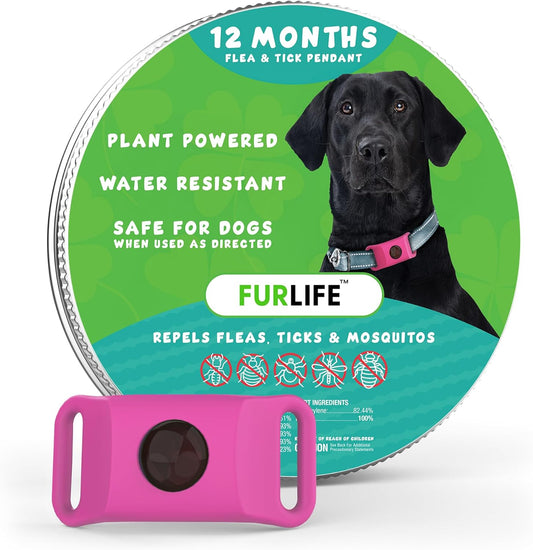 FurLife Grey Dog Tag, Flea and Tick Prevention for Dogs - Waterproof Pendant for Collar, Safe for All Breeds