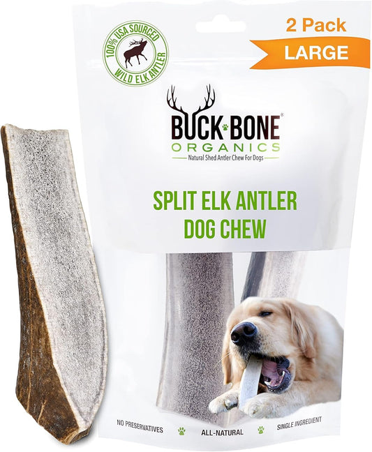 Buck Bone Organics Dog Chews, Antlers for Dogs, Premium Natural Elk, Long Lasting Dog Bones for Aggressive Chewers, No Preservatives, Wild Shed in The USA (Medium 2 Pack)